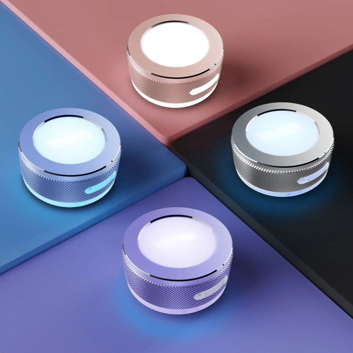 SONVEX Pulse Mini Surface Speaker in four colors: gunmetal, pink, purple and blue